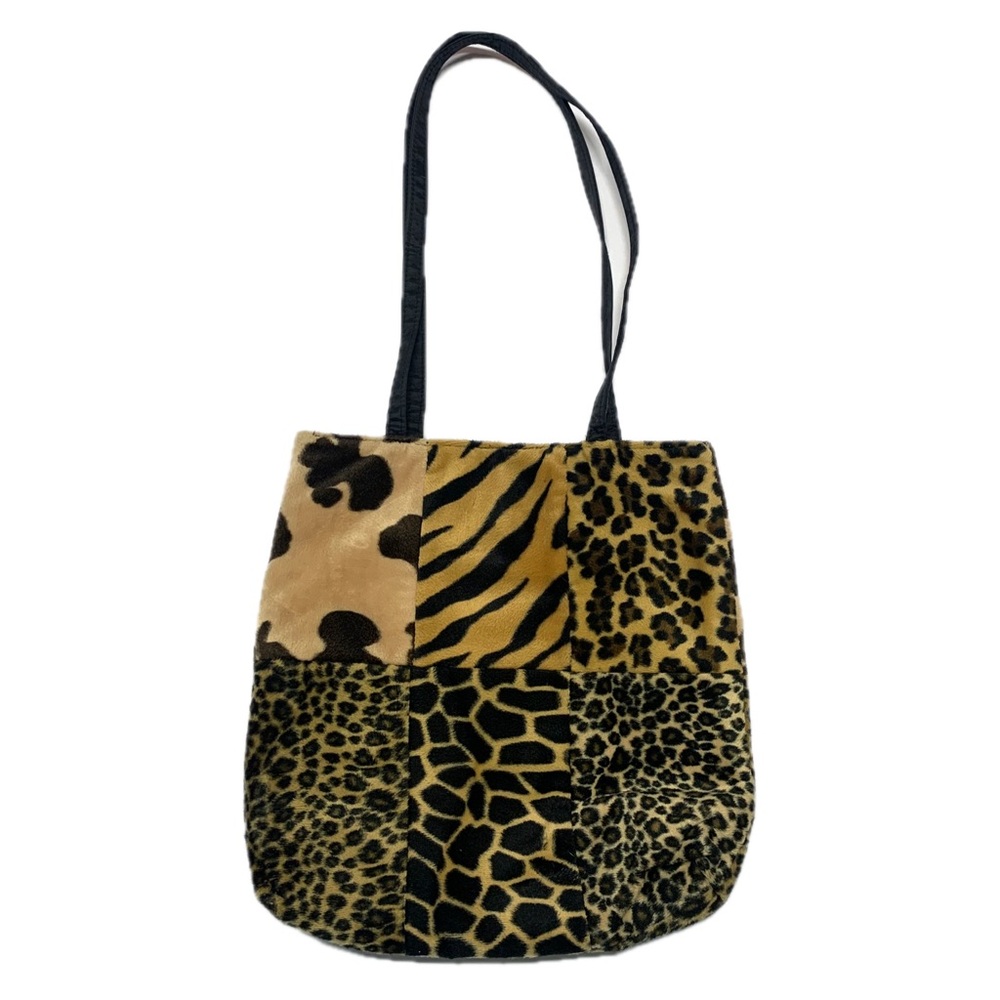 Animal Print Patchwork Faux Fur Tote Bag Y2K Leopard Zebra
